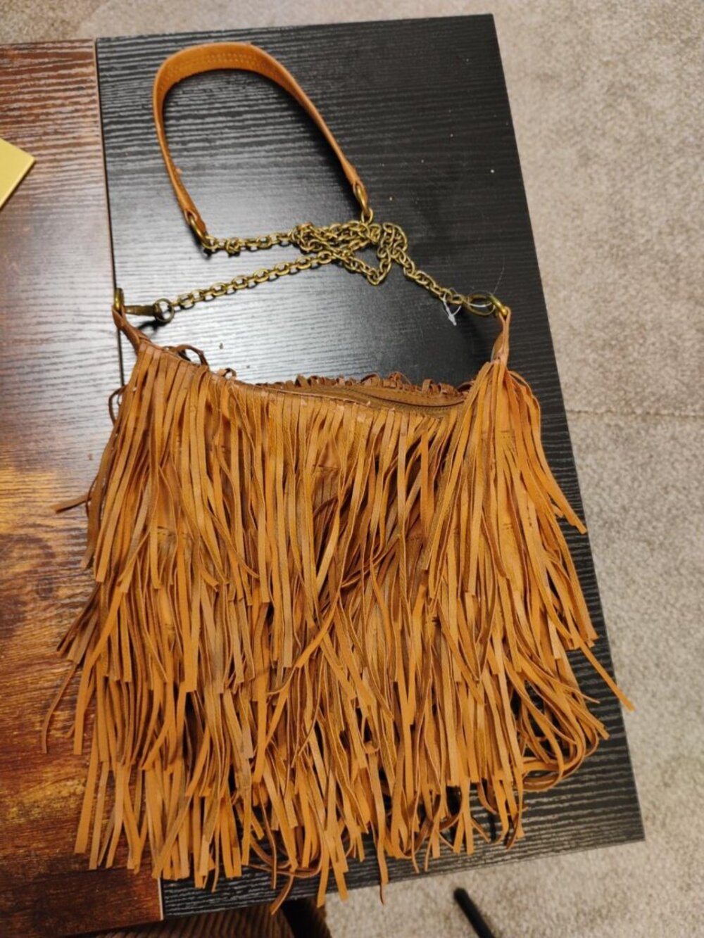 Steve Madden Brown Faux Suede Fringe Crossbody Bag Boho Western